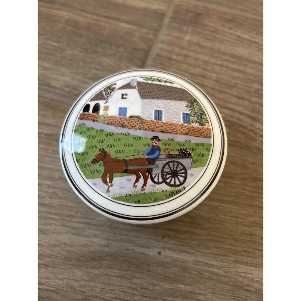 Villeroy‎ & Boch Vintage Porcelain Round Trinket Candy Box Farm Village Laplau